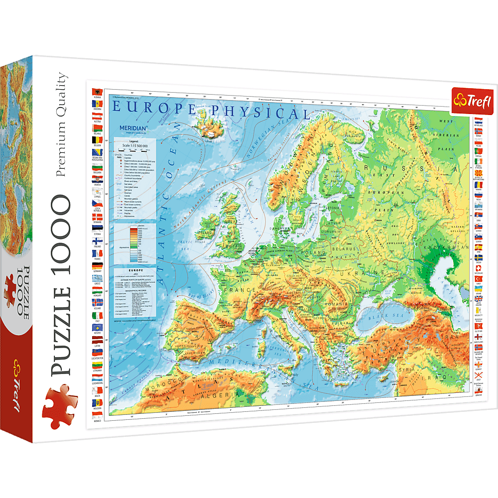 Puzzle 1000 piese - Harta Fizica a Europei | Trefl