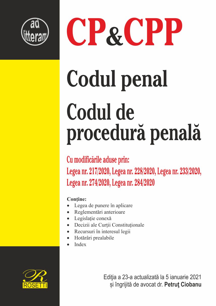 Codul penal. Codul de procedura penala | Petrut Ciobanu Carte 2022