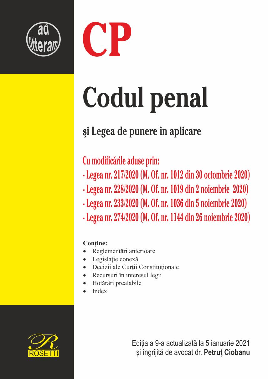 Codul penal si Legea de punere in aplicare – 5 ianuarie 2021 | Petrut Ciobanu carturesti.ro Carte