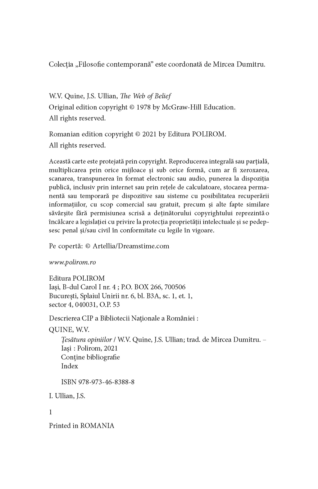 Tesatura opiniilor | J.S. Ullian, W.V. quine - 2 | YEO