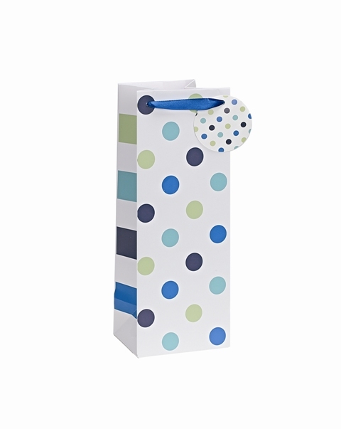 Punga pentru cadou - Spots Stripes - Blue - Bottle | Meridian Import Company