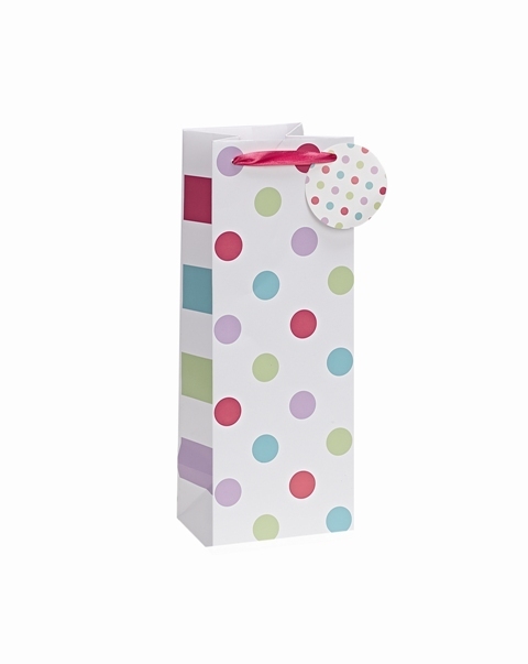 Punga pentru cadou - Spots and Stripes - Pink - Bottle | Meridian Import Company