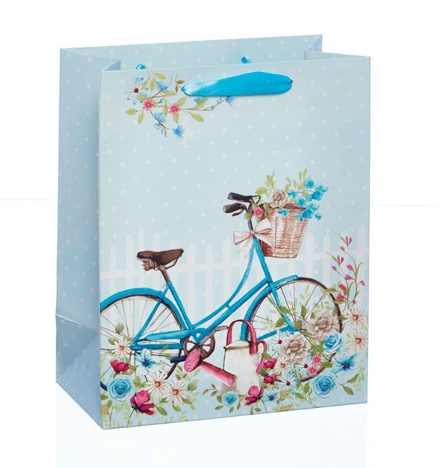 Punga pentru cadou - Blue Bicycle - Glitter , mini | Meridian Import Company