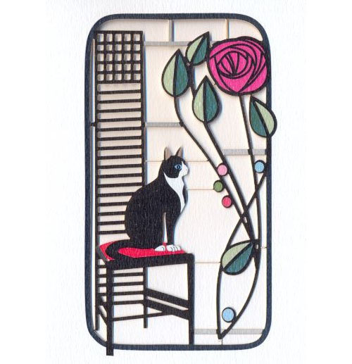 Felicitare - Black And White Cat and Rose | Forever Handmade Cards