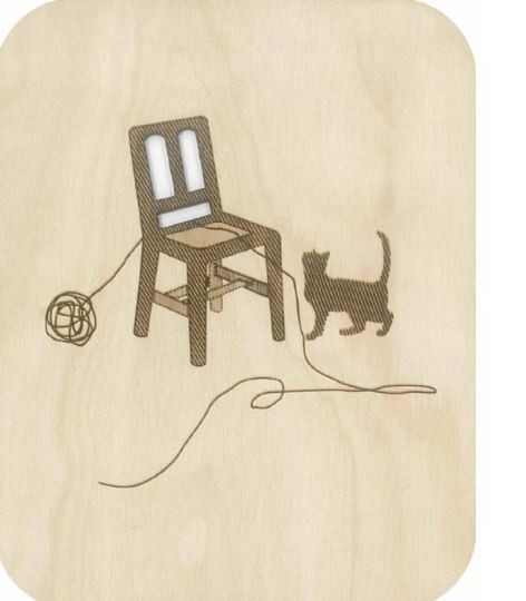Felicitare din lemn - Wooden - Cat And Chair | Forever Cards Limited