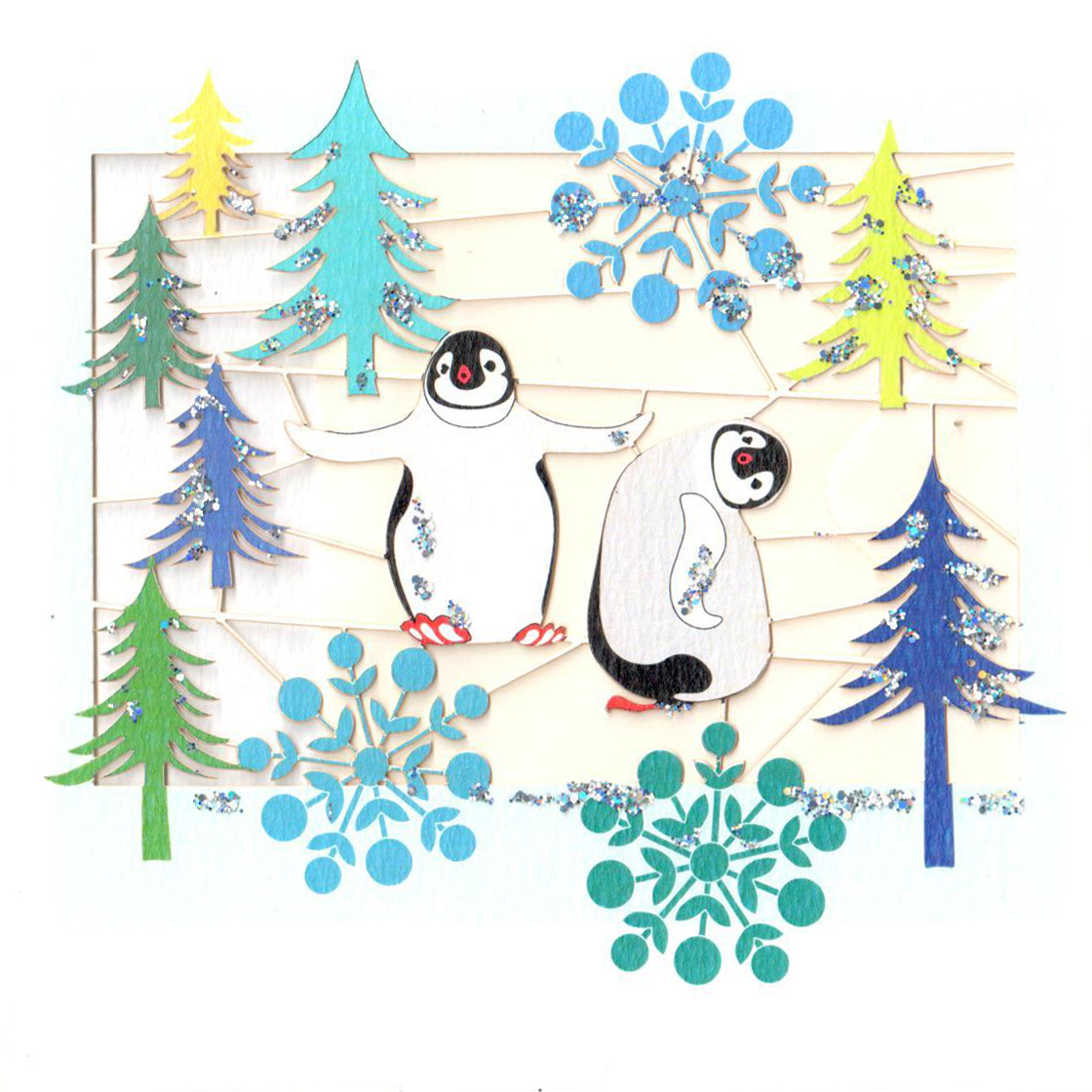 Felicitare - Xmas Cute Penguins and Trees | Forever Cards Limited
