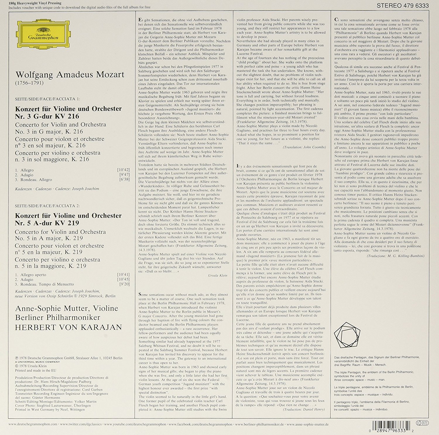 Violin Concerti 3 & 5 - Vinyl | Wolfgang Amadeus Mozart, Herbert von Karajan image1