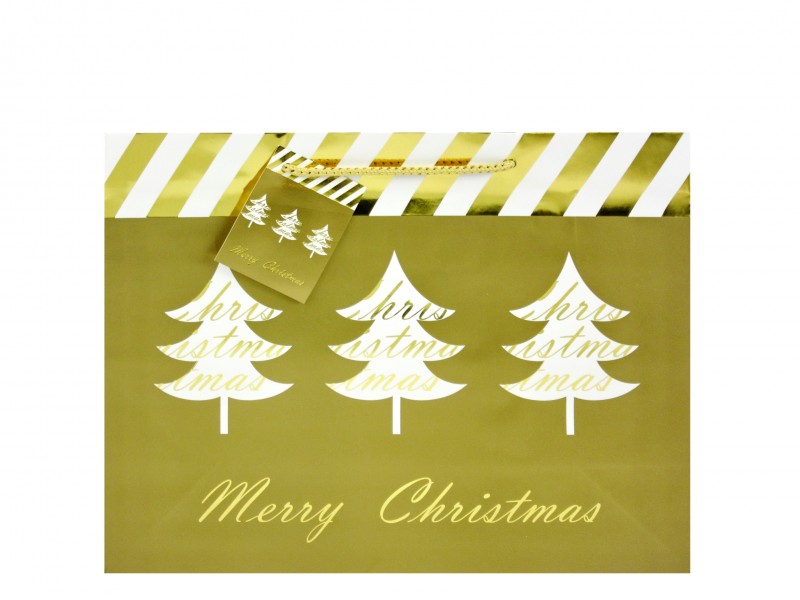 Punga de cadou - Christmas Trees Gold Foil, 26x33cm |