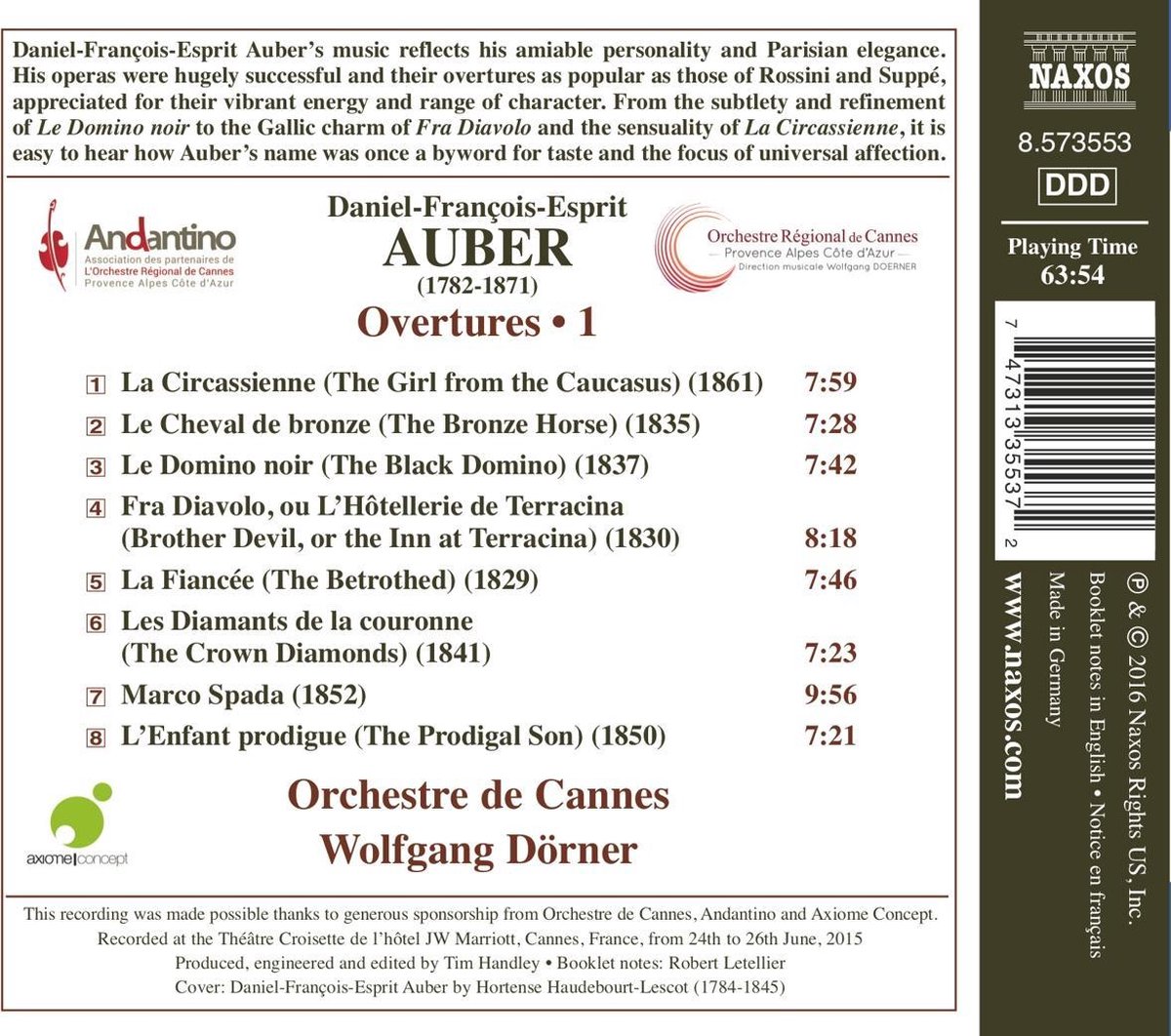 Auber: Overtures Volume 1 | Daniel-Francois-Esprit Auber, Orchestre de Cannes, Wolfgang Dorner