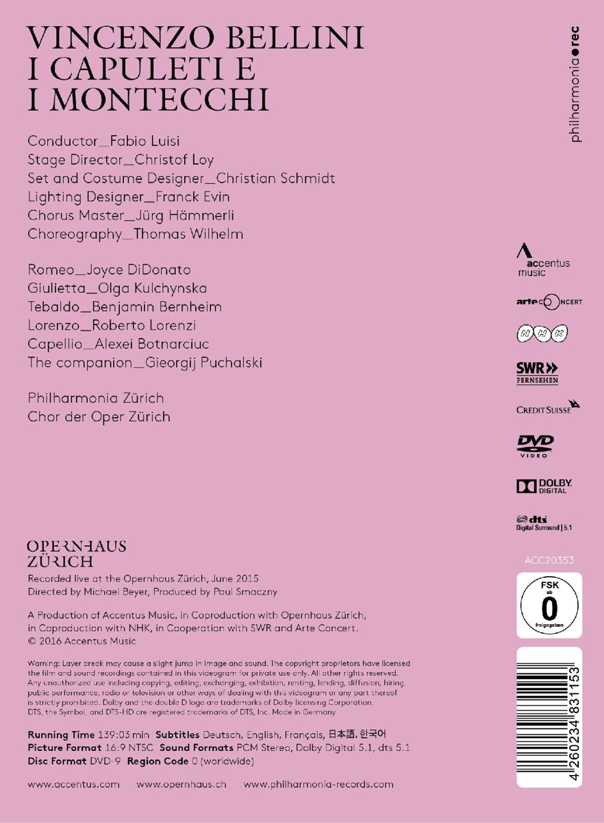 Vicenzo Bellini:Capuleti e i Montecchi (DVD) | Joyce DiDonato, Olga Kulchynska, Fabio Luisi, Philharmonie Zürich, Chorus of the Opernhaus Zürich - 1 | YEO