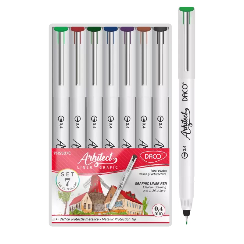 Set 7 linere - Arhitect Liner Grafic Multicolor | Daco