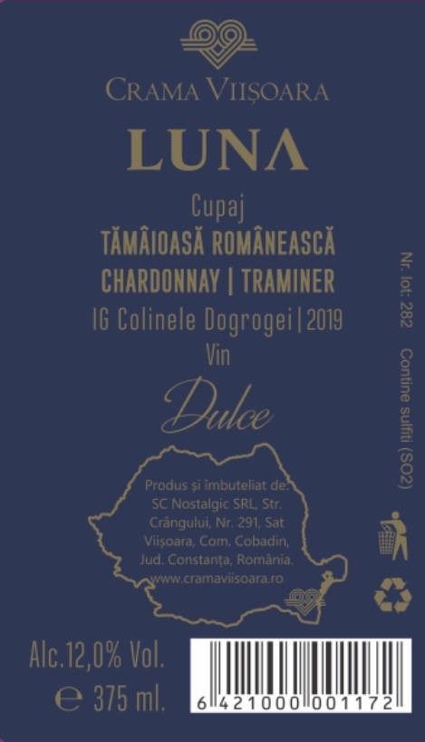 Vin alb - Luna, Tamaioasa Romaneasca, Chardonnay, Traminer, dulce, 2019 | Crama Viisoara - 1 | YEO