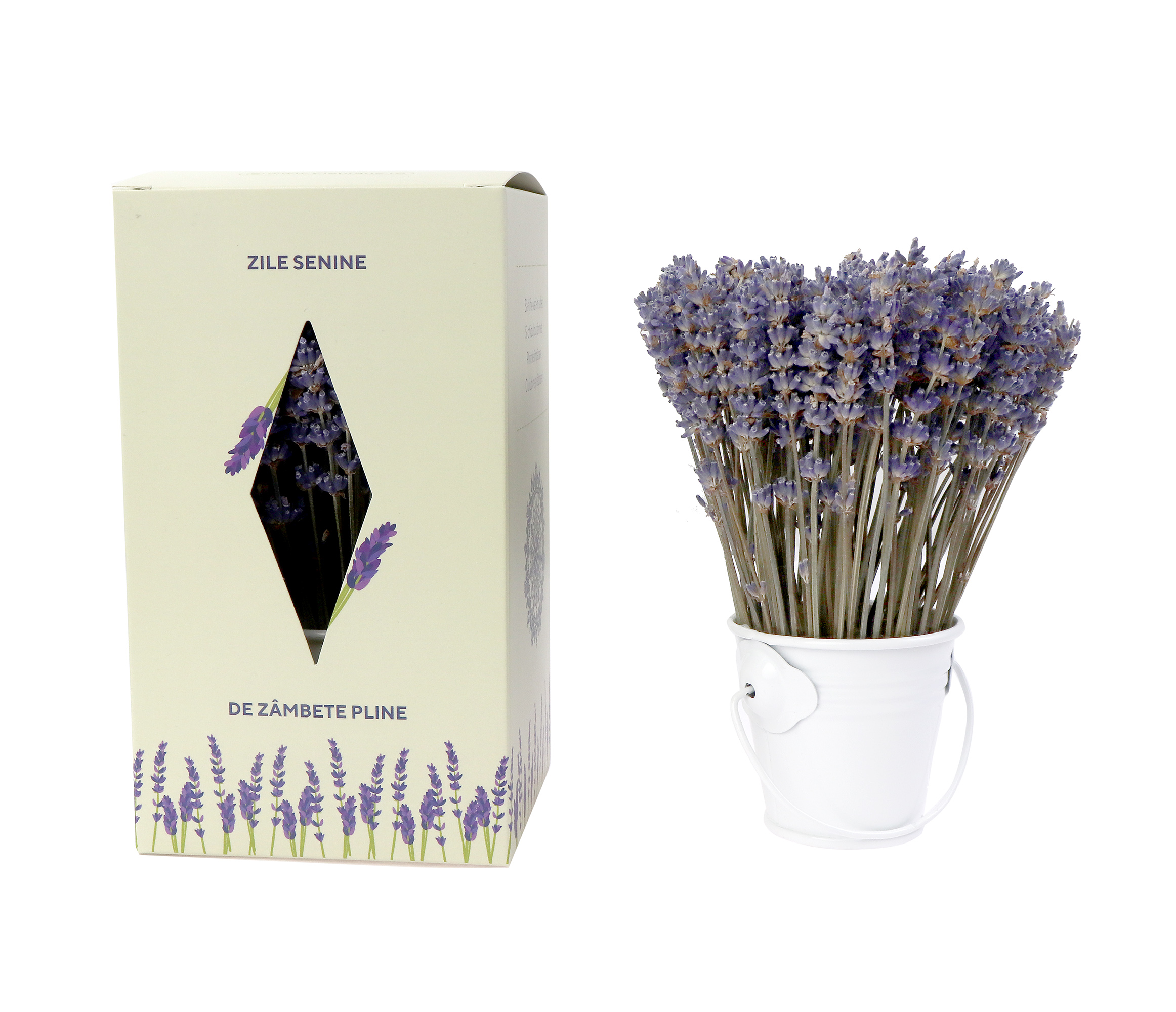 Aranjament floral - Galetusa cu lavanda, alb | Fleurane