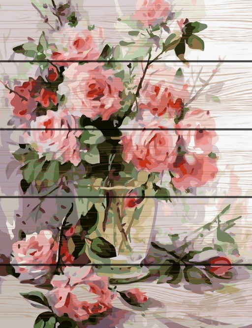 Set pictura cu numere pe lemn - Pink Flowers, 40x50 cm | Acuarello