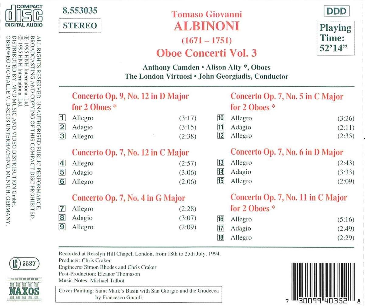 Albinoni: Oboe Concerti Vol. 3 | Tomaso Albinoni, Anthony Camden, Alison Alty