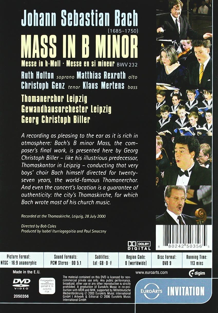 Bach: Mass In B Minor (DVD) | Ruth Holton, Matthias Rexroth, Christoph Genz, Klaus Mertens, Thomanerchor Leipzig, Gewandhausorchester Leipzig