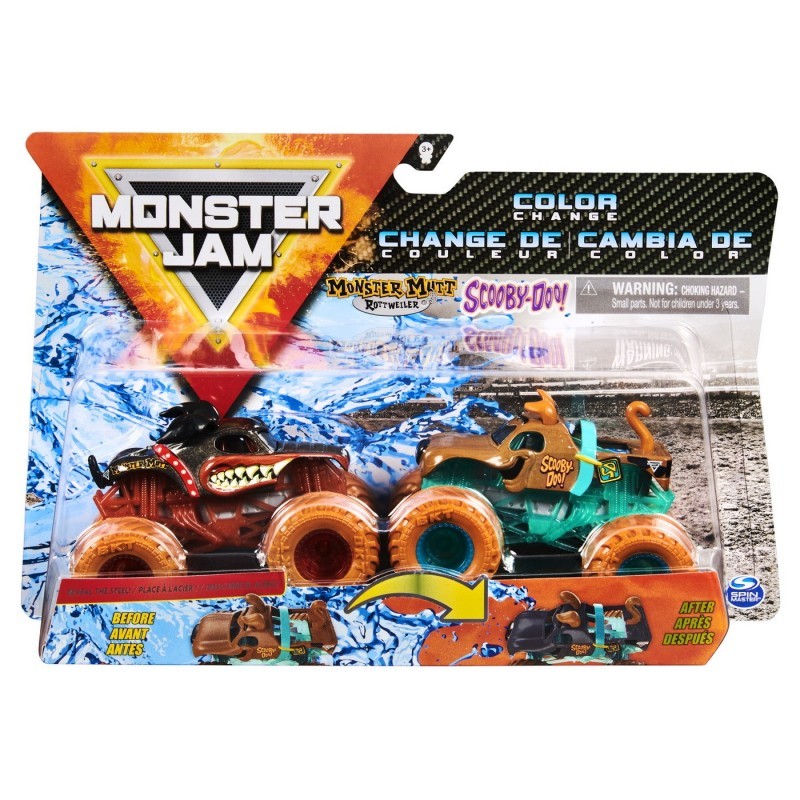 Set 2 Masinute - Monster Jam Monster Mutt Rottweiler si Scooby Doo Color Change | Spin Master