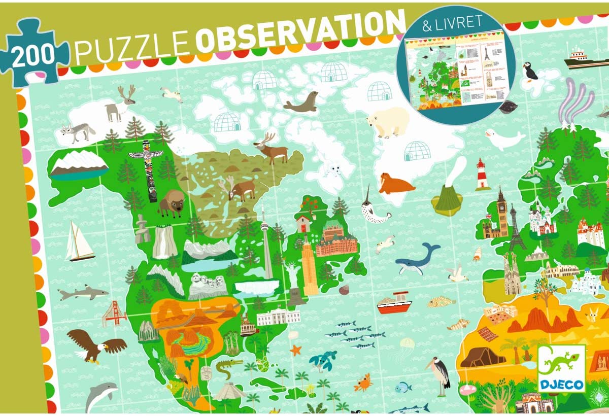 Puzzle educativ - Around the World Observation Puzzle, 200 de piese | Djeco