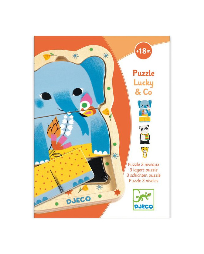 Puzzle educativ - Lucky & Co, 3 Layer Wooden Puzzle | Djeco