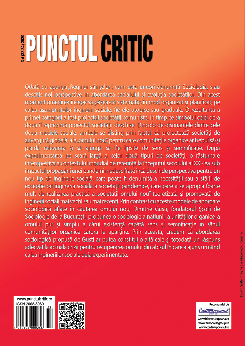 Punctul Critic nr. 3-4 (33-34) 2020: Dimitrie Gusti sau vocatia universala a sociologiei romanesti / Mutatiile pandemice si legitimarea crizei perpetu |