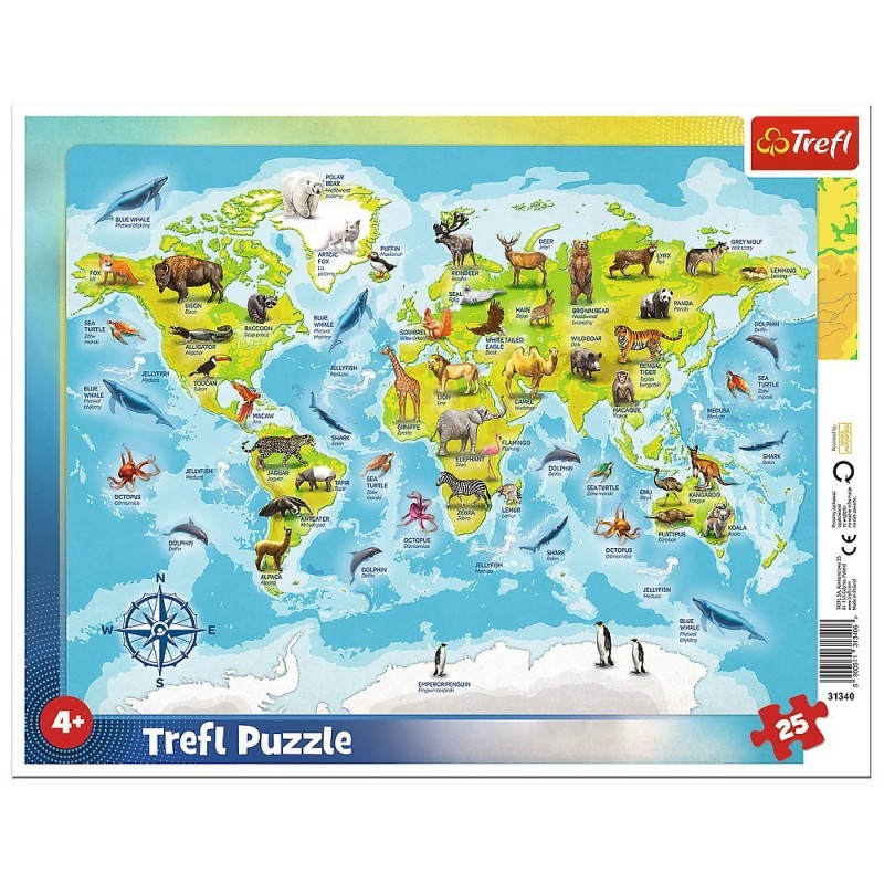 Puzzle Educational - Harta Lumii cu Animale | Trefl