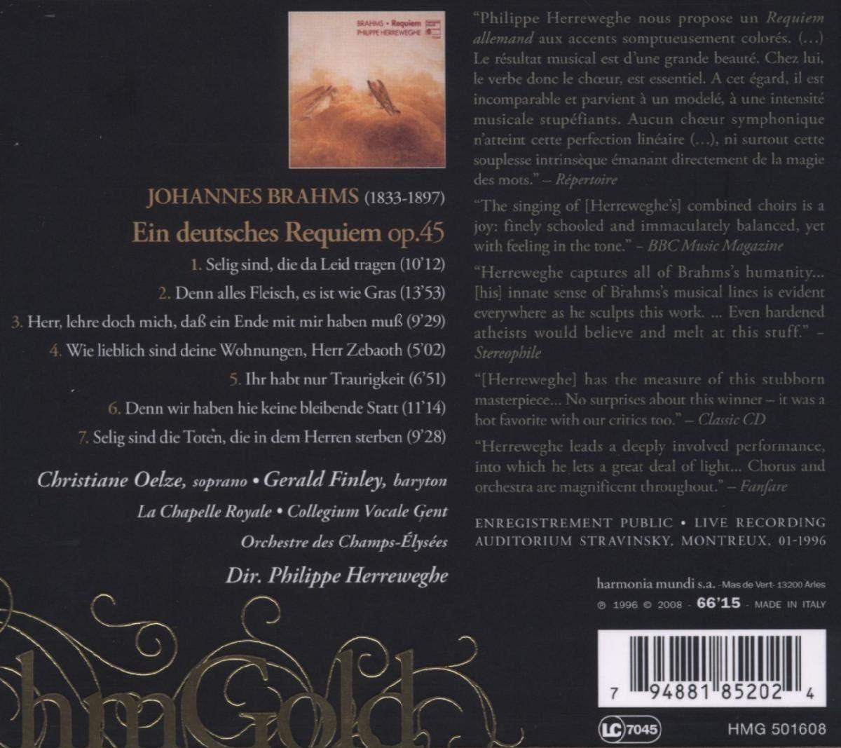 Johannes Brahms: Ein Deutsches Requiem | Christiane Oelze, Gerald Finley, La Chapelle Royale, Collegium Vocale Gent, Orchestre des Champs-Elysees, Philippe Herreweghe