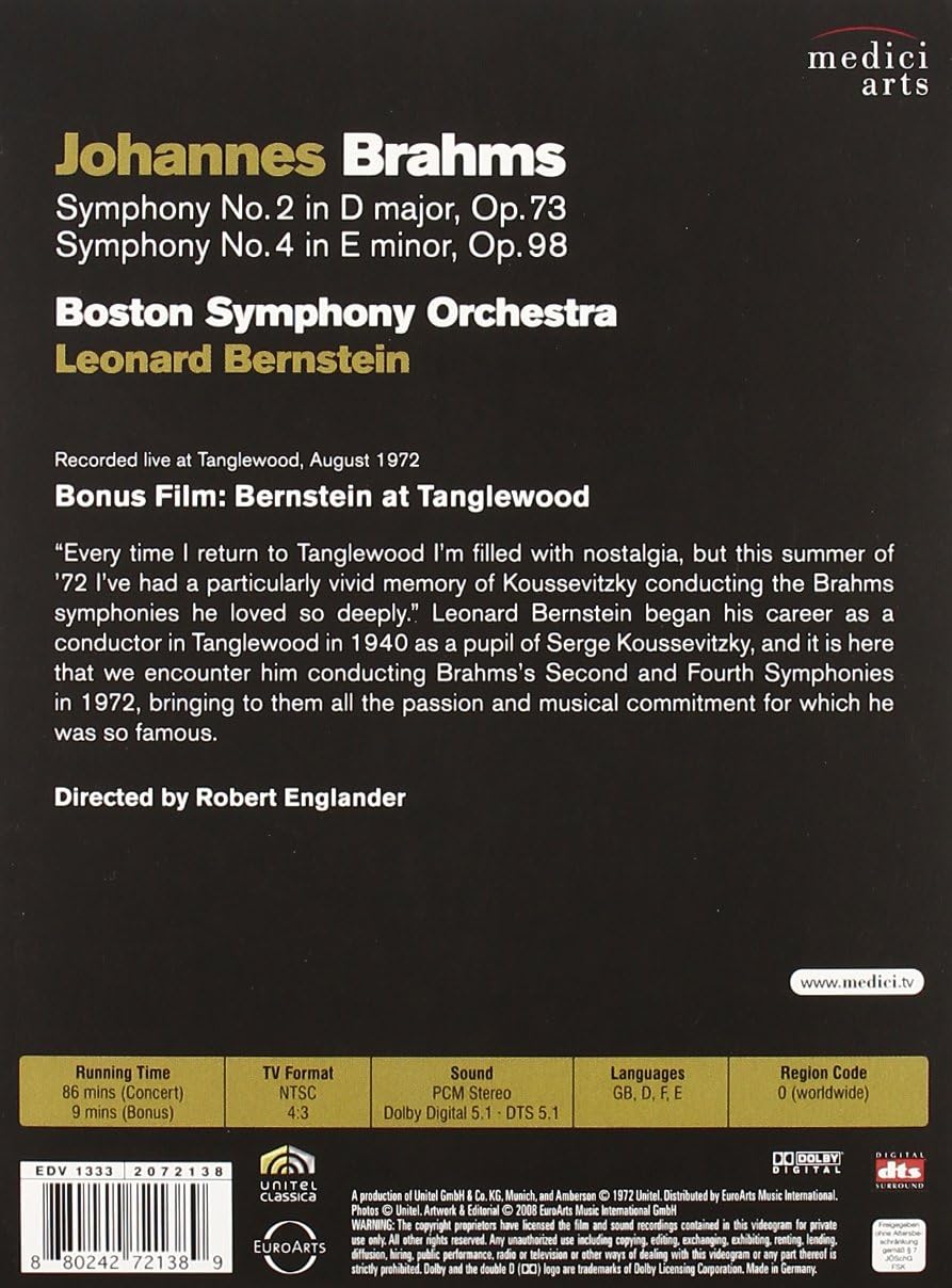 Brahms: Symphonies Nos. 2 & 4 (DVD) | Leonard Bernstein, Boston Symphony Orchestra