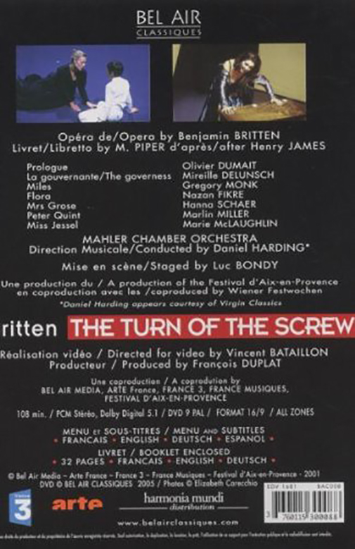 Turn Of The Screw (DVD) | Benjamin Britten, Mirielle Delunsch, Olivier Dumait, Gregory Monk, Nazan Fikret, Hanna Schaer