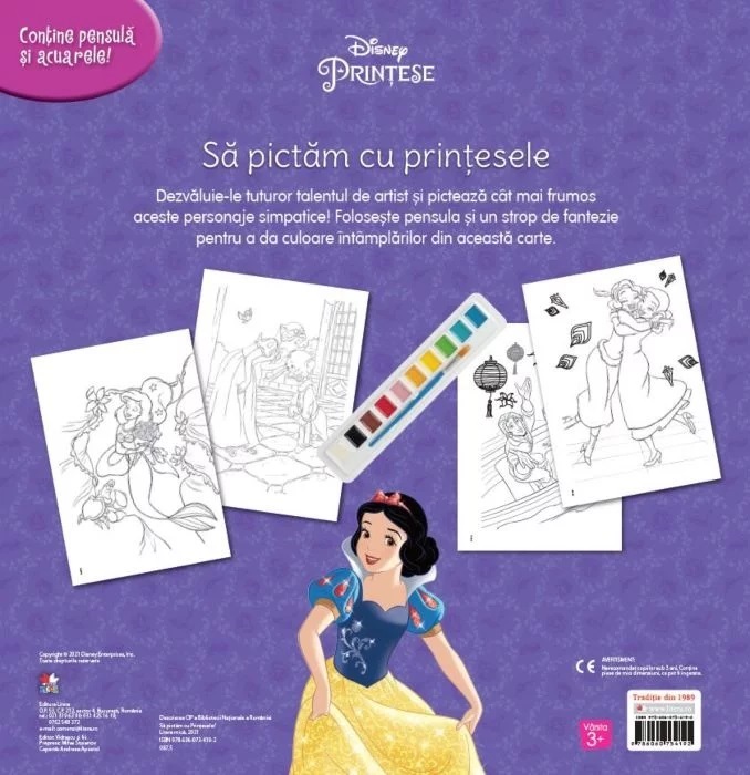 Sa pictam cu printesele - Carte de colorat cu pensula si acuarele |