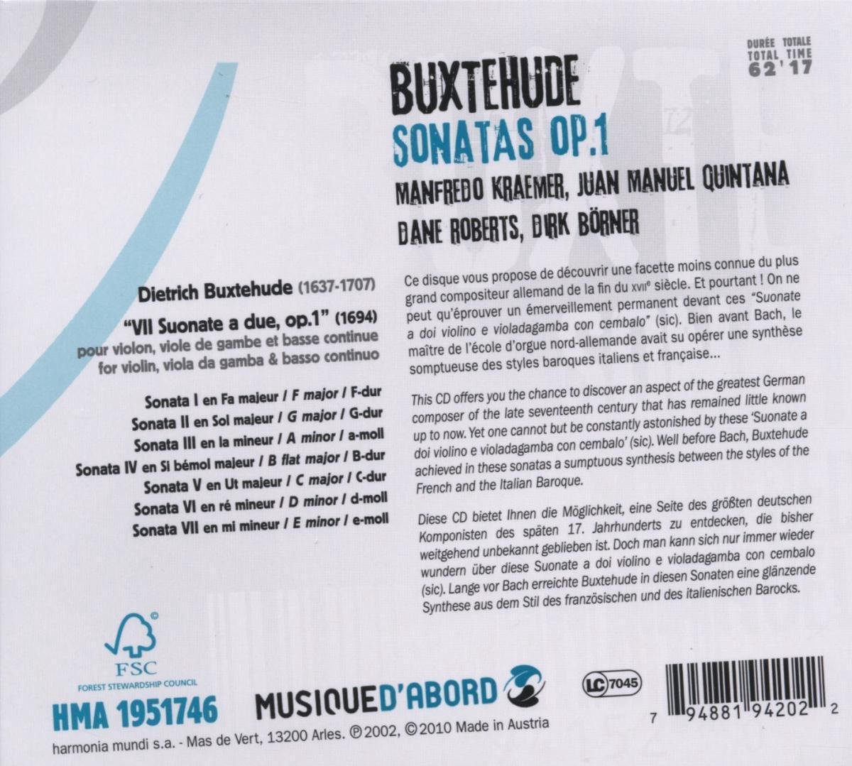 Buxtehude: Sonatas Op.1 | Dieterich Buxtehude, Manfredo Kraemer, Juan Manuel Quintana