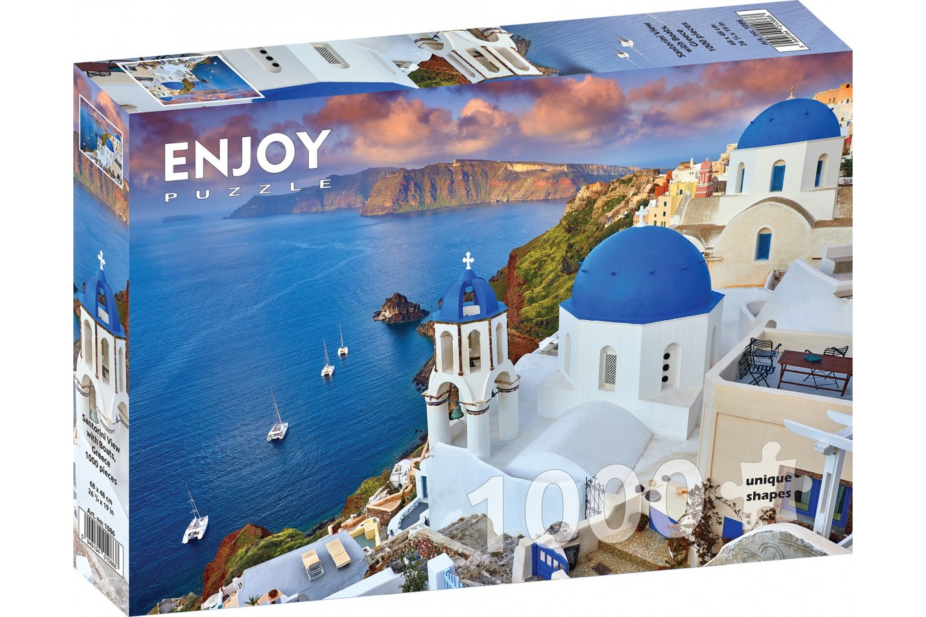 Puzzle 1000 piese - Santorini View with Boats - Greece | Enjoy