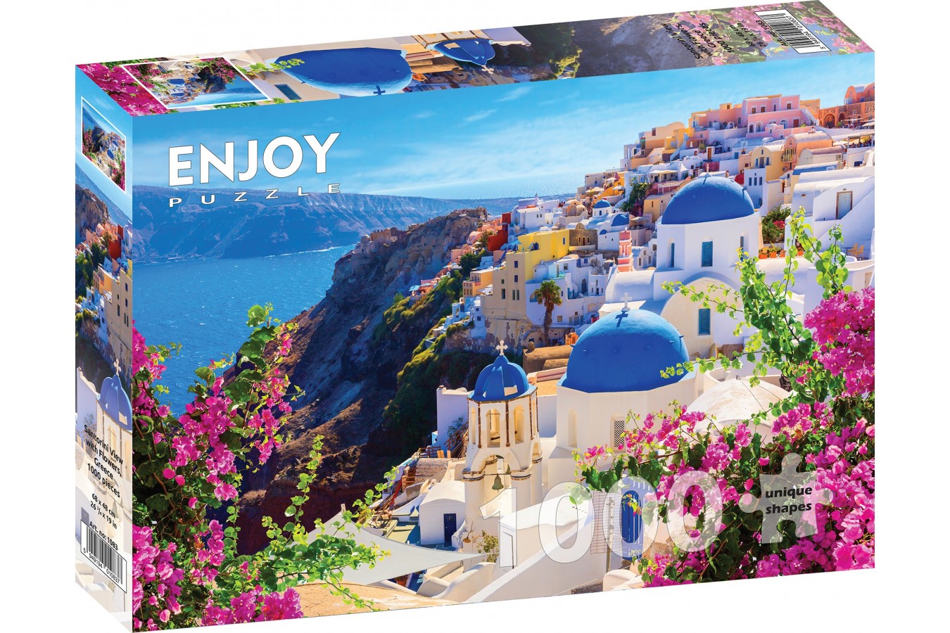 Puzzle 1000 piese - Santorini View with Flowers - Greece | Enjoy