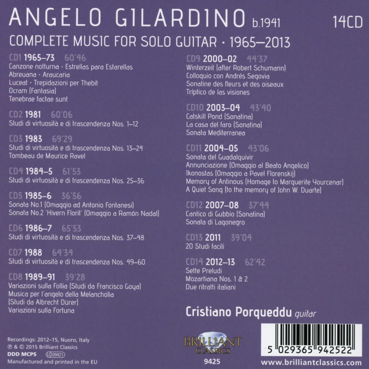 Gilardino: Complete Music for Solo Guitar 1965-2013 | Angelo Gilardino, Cristiano Porqueddu - 1 | YEO