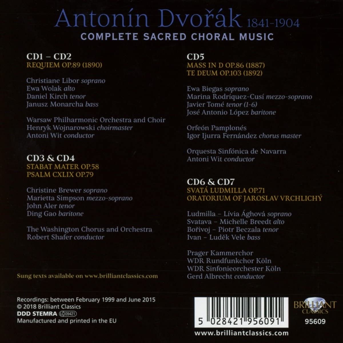 Dvorak: Complete Sacred Choral Music | Antonin Dvorak, Prager Kammerchor, Gerd Albrecht image1
