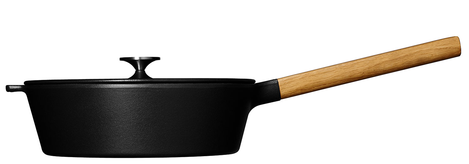 Tigaie de fonta cu capac - Saute pan with lid & wooden handle, cast iron, 2.2 L | Morso - 1 | YEO