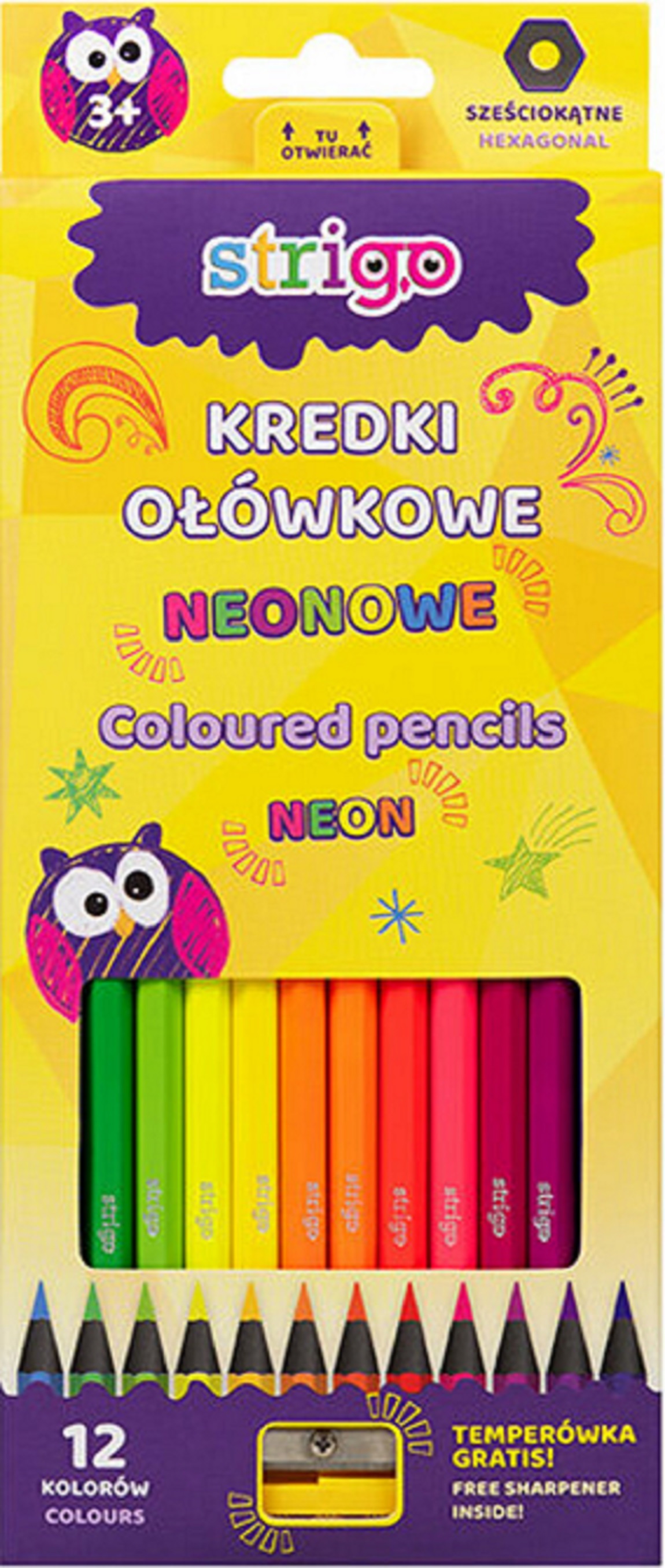 Set 12 creioane colorate cu ascutitoare - Neon | Strigo