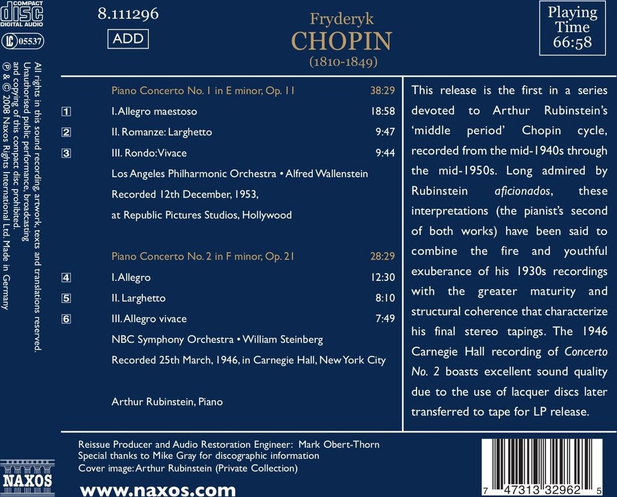 Chopin: Piano Concertos Nos. 1 & 2 | Frederic Chopin, Arthur Rubinstein, Los Angeles Philharmonic Orchestra