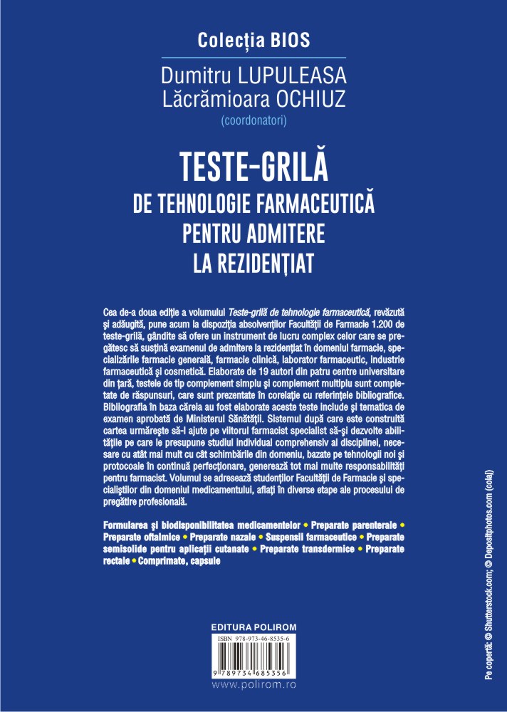 Teste-grila de tehnologie farmaceutica pentru admitere la rezidentiat | Lacramioara Ochiuz, Dumitru Lupuleas