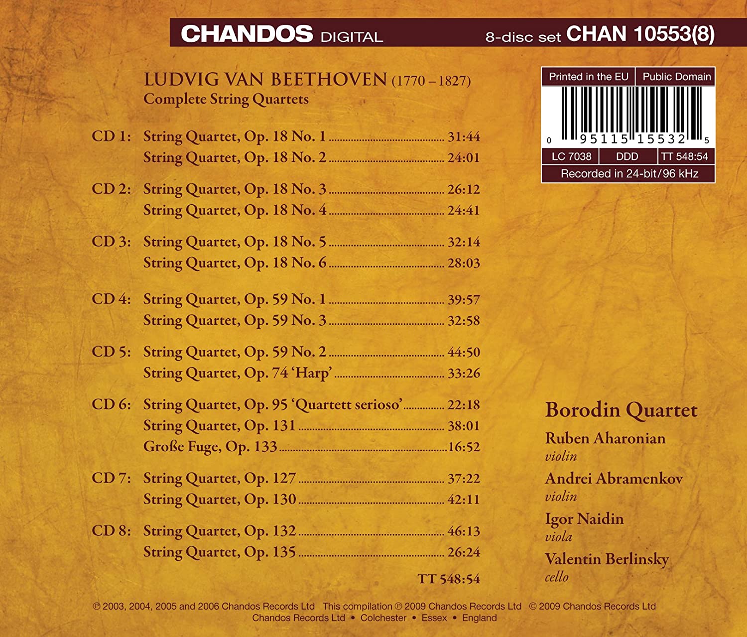 Beethoven: Complete String Quartets (Box Set) | Borodin Quartet