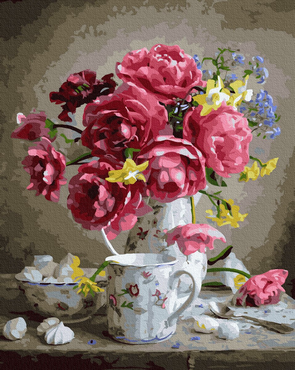 Set pictura pe numere - Pink Flowers, 40x50 cm | Acuarello