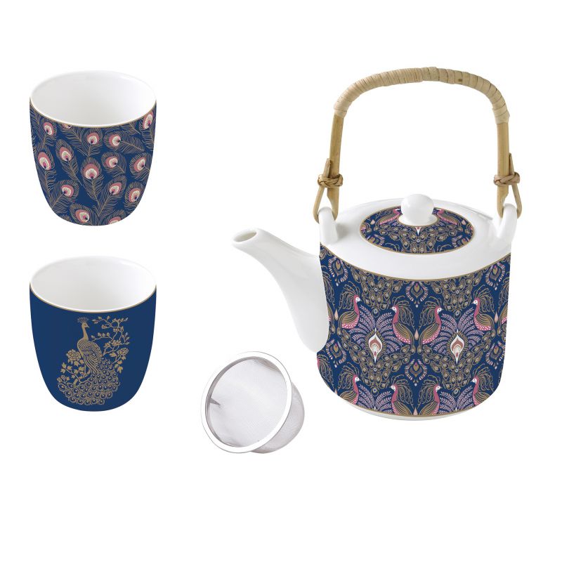 Set ceainic cu infuzor si doua cesti - Atmosphere Peacock