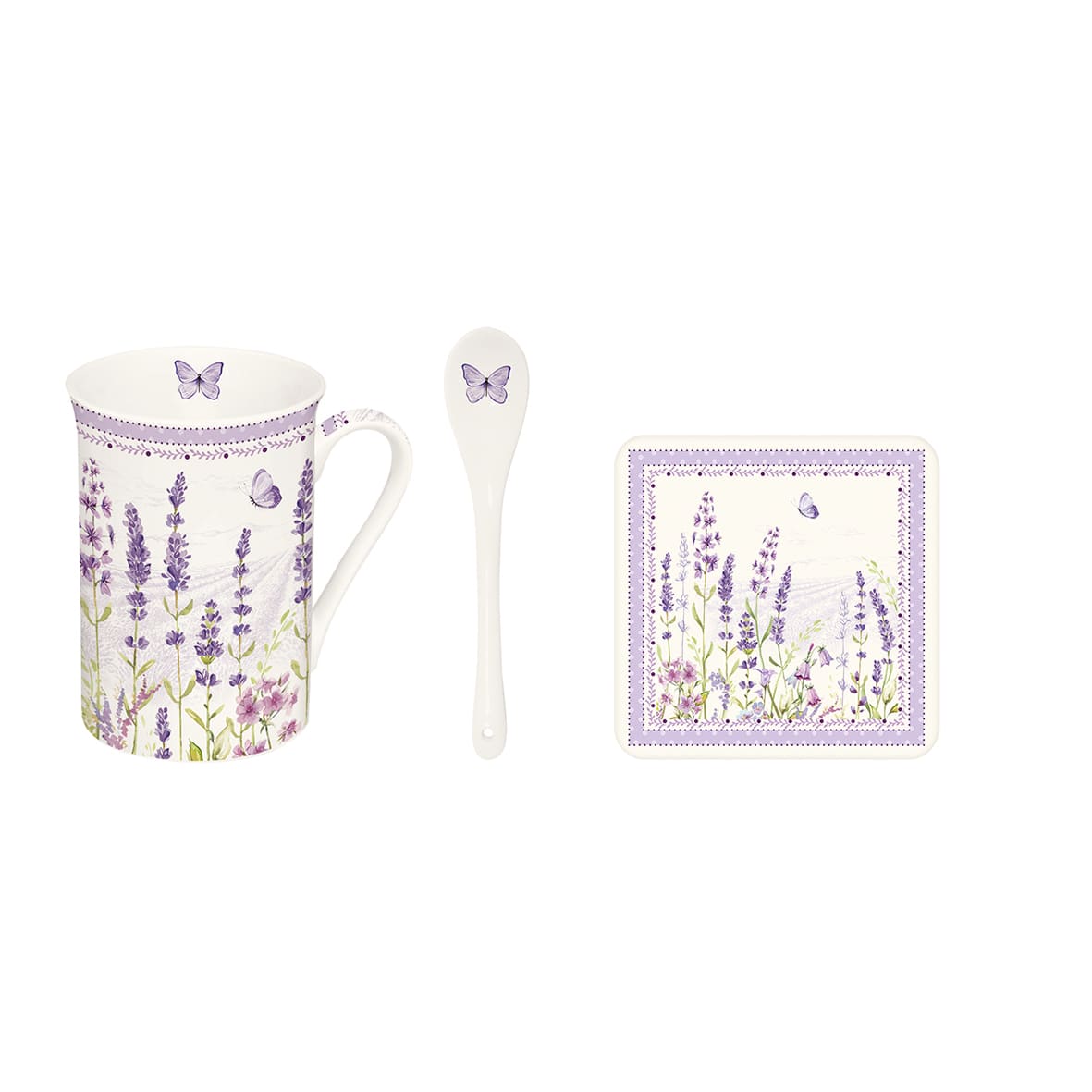 Set cana cu lingurita si coaster - Lavender Field