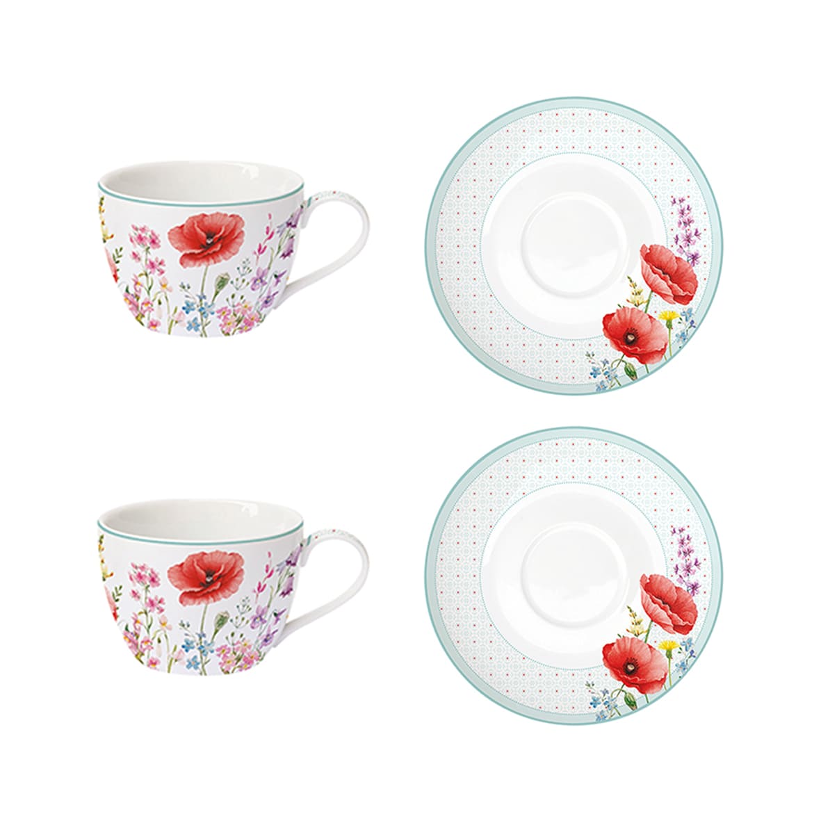 Set 2 cesti pentru ceai cu farfurie - Les Coquelicots