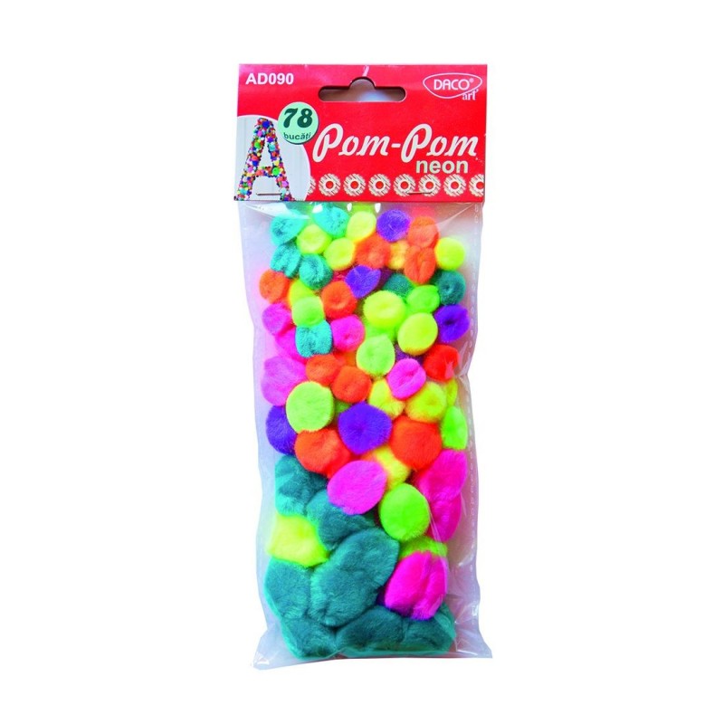 Accesorii craft - Pom-Pom neon, 78 bucati | Daco Art