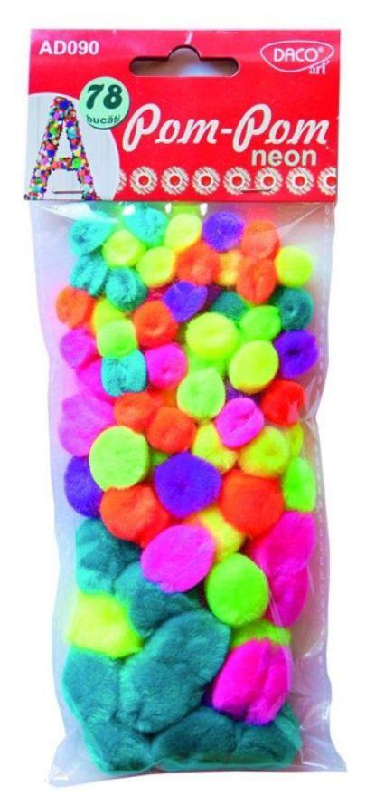 Accesorii craft - Pom-Pom neon, 78 bucati | Daco