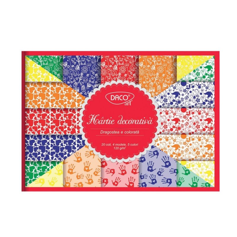  Hartie decorativa A4 - 20 Coli - Dragostea e Colorata | Daco 