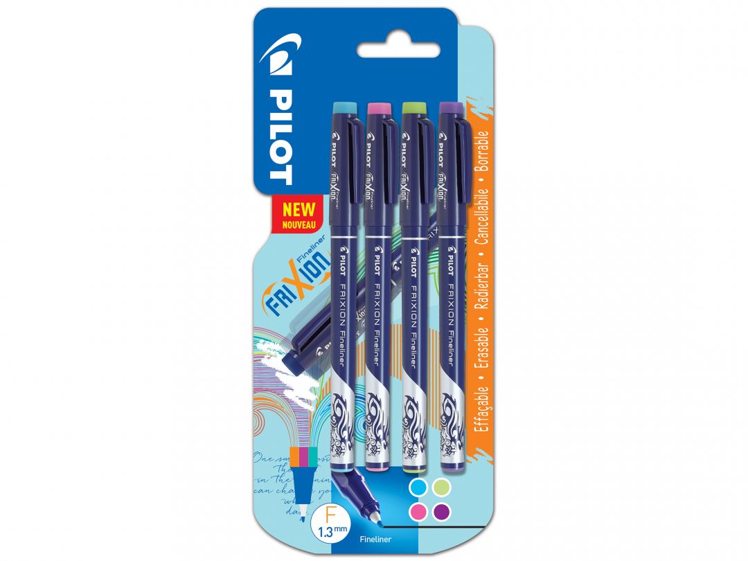 Set 4 linere - Frixion Fineliner, Violet, Light Blue, Lime Green, Pink | Pilot