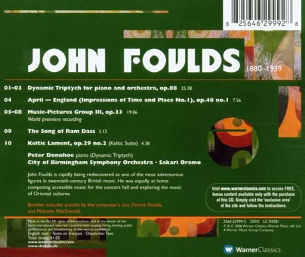 John Foulds: Dynamic Triptych, Music Pictures, April - England, Song of Ram Dass, Keltic Suite | City of Birmingham Symphony Orchestra, Peter Donohoe, Sakari Oramo