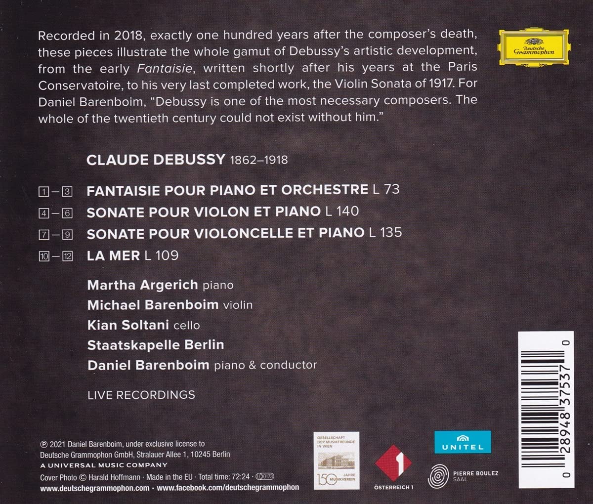 Debussy: Fantaisie, Violin Sonata, Cello Sonata, La mer | Claude Debussy, Daniel Barenboim, Martha Argerich