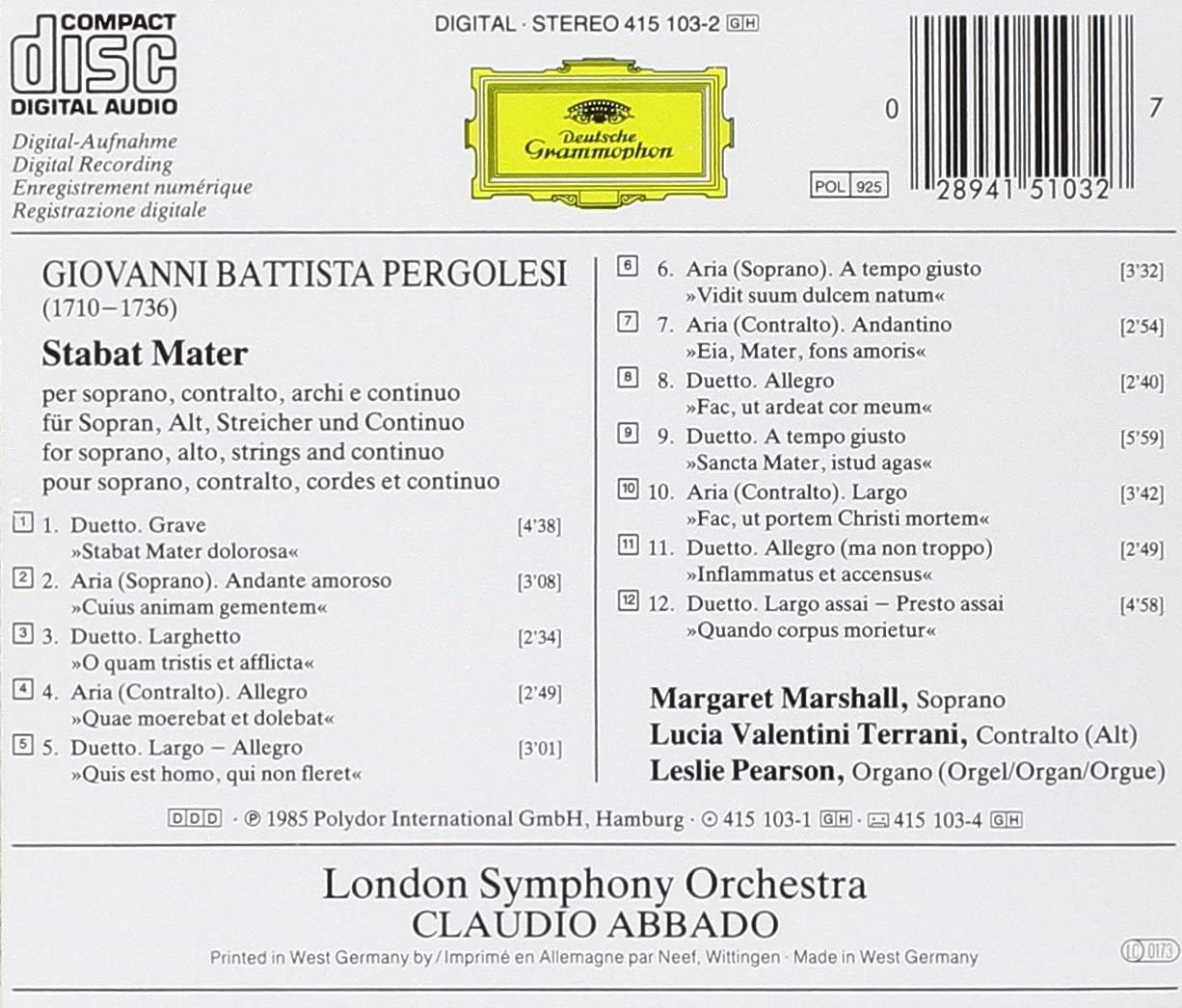 Pergolesi: Stabat Mater | Giovanni Battista Pergolesi, Margaret Marshall, Lucia Val Terrani